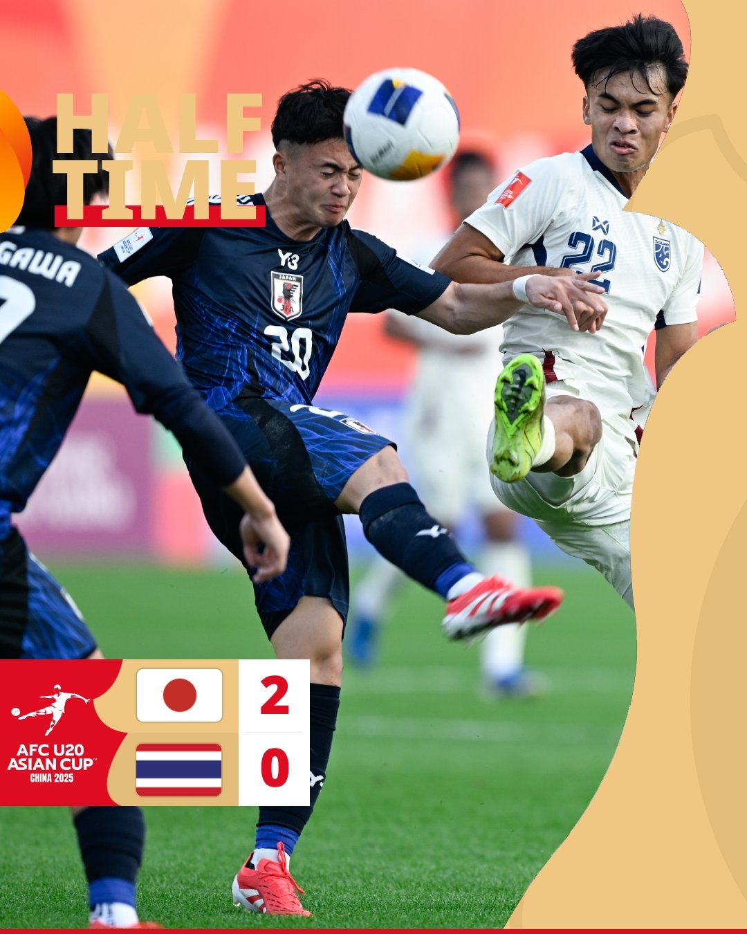 半場(chǎng)-日本U20 2-0領(lǐng)先泰國(guó)U20，石井久繼破門+中柱 泰國(guó)0射正