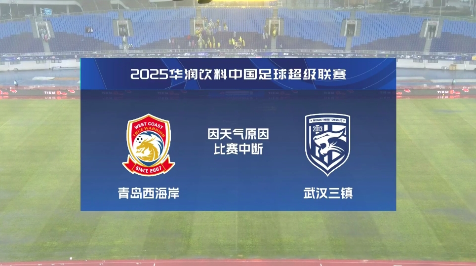  比賽延期！青島西海岸vs武漢三鎮(zhèn)進(jìn)行至18分鐘，因天氣中斷30分鐘