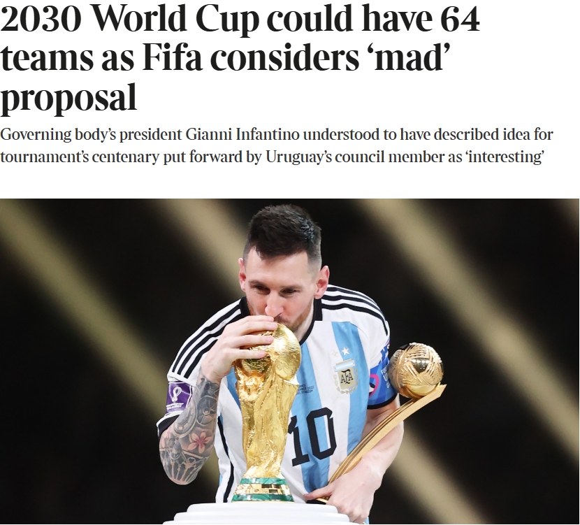  泰晤士：某官員稱2030世界杯擴軍64隊想法完全瘋狂，望盡快否決
