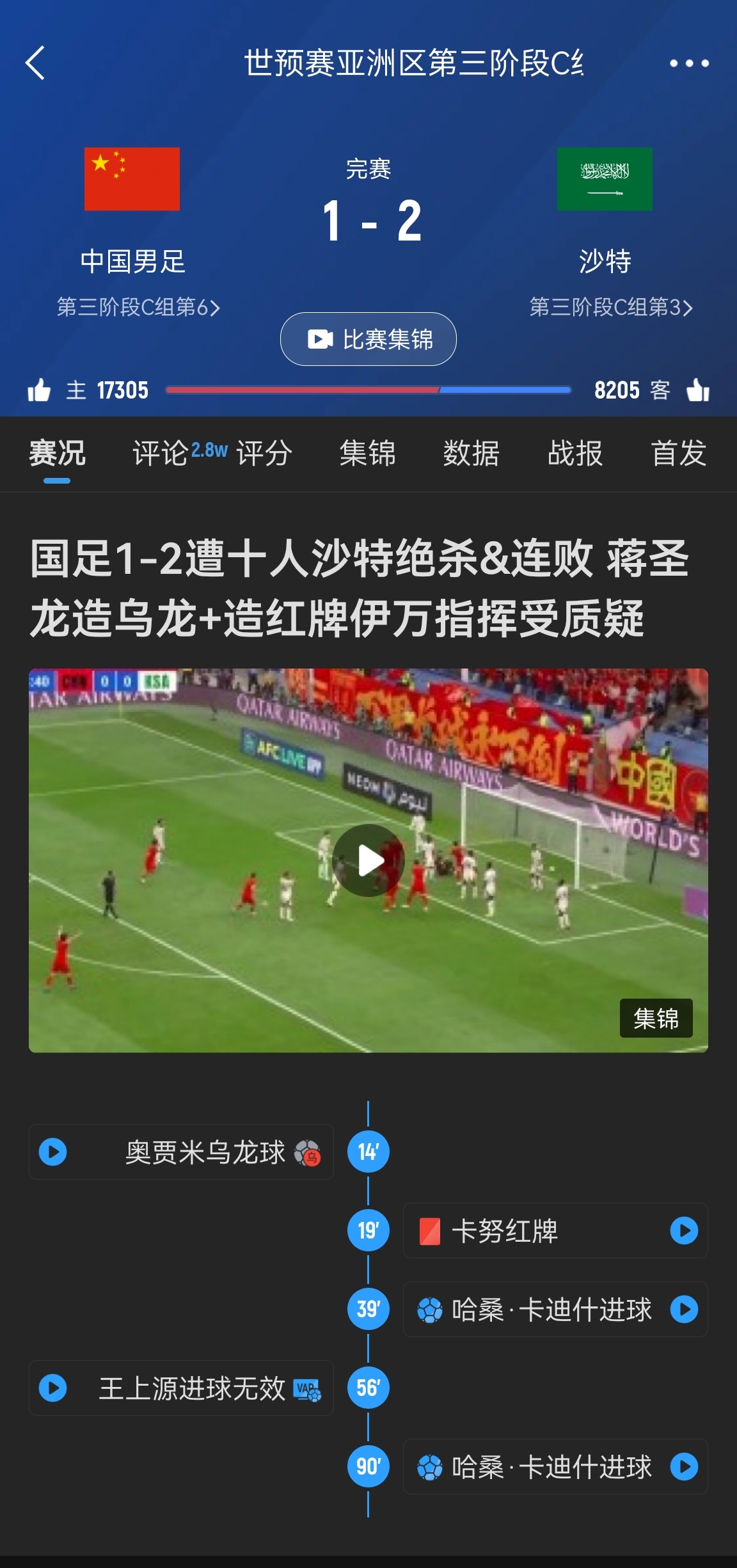  今天什么劇本？首戰(zhàn)沙特也是半場紅牌+蔣光太傷退，最后國足被翻