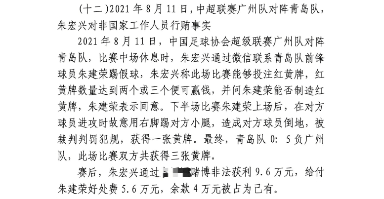  網(wǎng)傳判決書(shū)：青島球員朱建榮故意踢對(duì)方小腿，染黃收5.6萬(wàn)好處費(fèi)